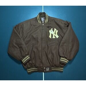Vintage 90s Jeff Hamilton New York Yankees Wool Bomber Jacket Brown Large Flaws*